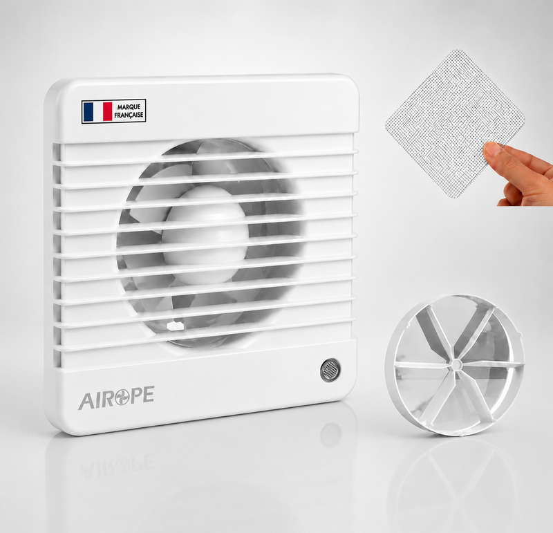 150 mm Ventilateur, Extracteur d'air avec Clapet anti-retour + Moustiquaire intégré, dB(A) 33,VMC pour salle de bain,cuisine,bureau,WC,silencieux,Garantie 5 ANS par AIROPE