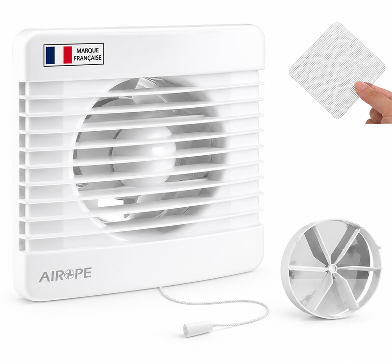 125 mm Ventilateur Extracteur d'Air VMC avec Interrupteur à Tirette, Clapet Anti-Retour + Moustiquaire, 9.1 W, pour Salle de Bain, Cuisine, WC, Silencieux, Garantie 5 Ans