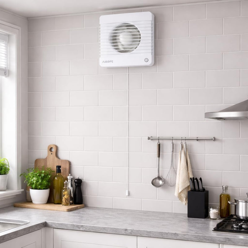 100 mm Ventilateur Extracteur d'Air VMC avec Interrupteur à Tirette, Clapet Anti-Retour + Moustiquaire, 7W, 26 dB, pour Salle de Bain, Cuisine, WC, Silencieux, Garantie 5 Ans