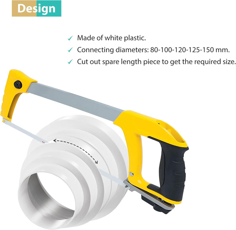 Universal Reducer Connector Diameter 80-150 mm, Adjustable for Hose in Ventilation Systems; Air Conditioner, Hose etc. Simply cut the reducer to the diameter you need.