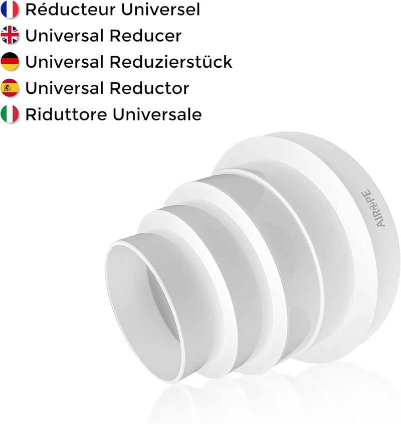 Universal Reducer Connector Diameter 80-150 mm, Adjustable for Hose in Ventilation Systems; Air Conditioner, Hose etc. Simply cut the reducer to the diameter you need.