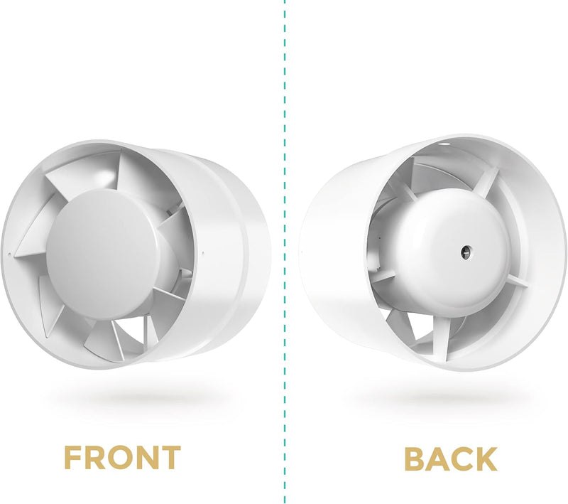 BA - 100 mm Silent Air Extractor, 105 m3/h, 14 W, In-line duct, Axial gain, Energy-saving, For Bath, WC, Toilet, Tent, Greenhouse, Kitchen, Office, Garage