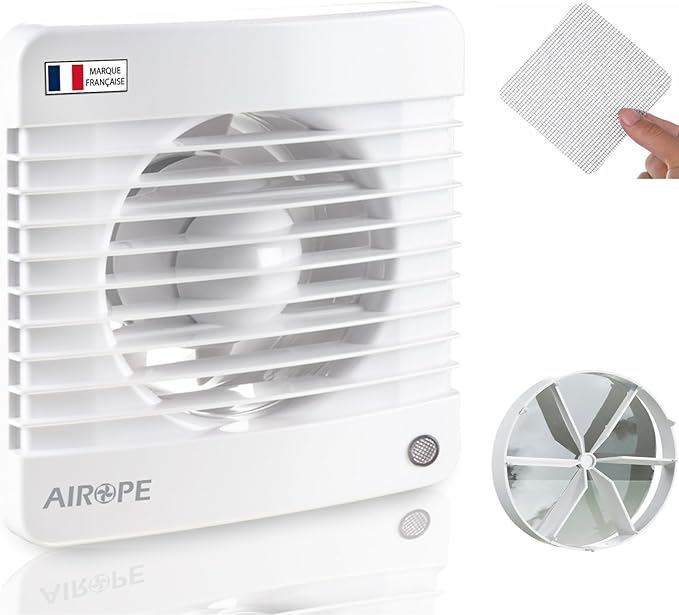125 mm Fan, Extractor Fan with Check Valve + Integrated Mosquito Net, 9.1 W, dB(A) 31.VMC for Bathroom, Kitchen, Office, Toilet, Silent, 5 Year Warranty AIROPE