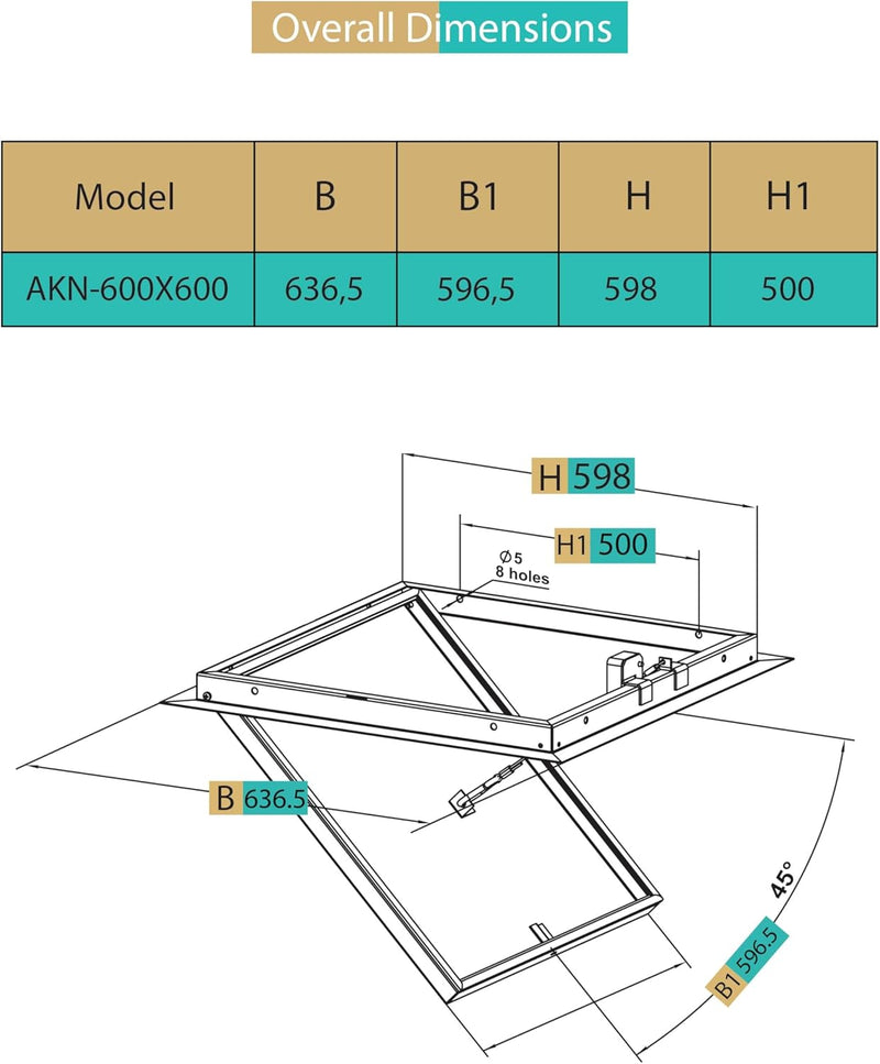 600 x 600 mm Steel Visit Hatch, Made Only for Ceiling, with Safety Rope, Premium Magnetic Closure, Secure Installation, Easy Access to Cables, Hidden Equipment