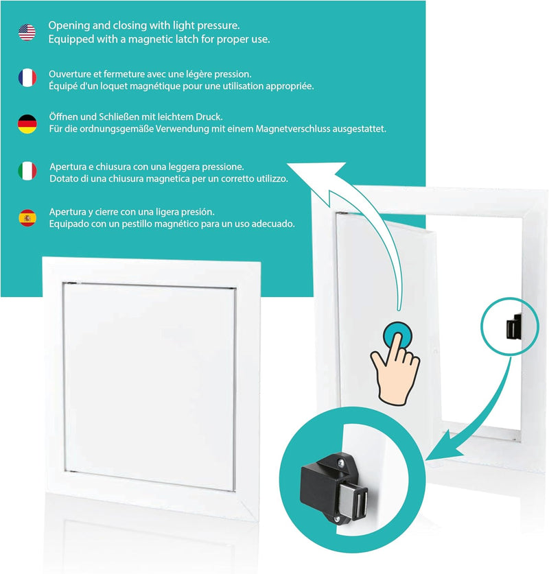 100 x 100 mm Steel Door with Magnetic Closure, Left/Right Side Opening, Access Panels for Water Meter, Ceiling, Bathtub, Fuse Boxes, Wire Hides, Pipes