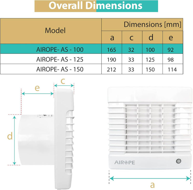 AS-100 mm Fan, Extractor, Automatic Shutter, VMC, for Bathroom, Kitchen, Toilet, Office, Silent, Low Consumption, Elegant Profile, 5 Year Warranty
