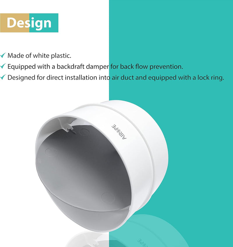 Raccord & Connecteur de Ø 100 mm avec Clapet Anti-Retour pour Tuyau de Ventilation Conduit Rond et Extracteur Système, Permet D'empêcher le Retour de Fluide en Circulation.Garantie 5 ANS
