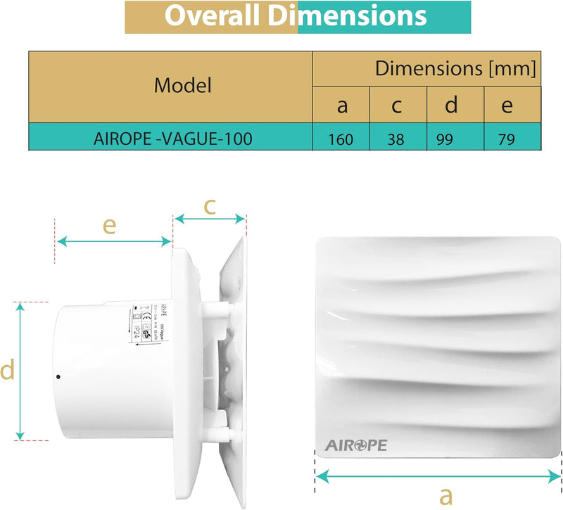 100 mm Air Extractor Fan with Non-Return Valve, 92 m3/h, VMC, Modern Design and Aesthetic Appearance for Bathroom, Kitchen, Office, Toilet, Silent, 5 Year Warranty