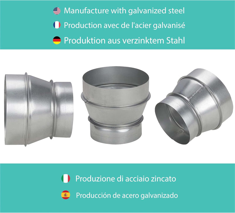 RA- 80/100 mm galvanised steel duct reducer, corrosion-resistant, ideal for ventilation, heating, draining, evacuation, air conditioning. Durable performance. Wide range of dimensions