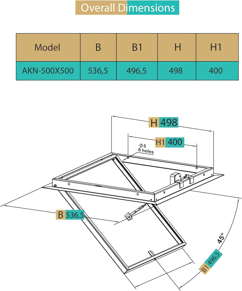 Steel Visit Hatch 500 x 500 mm, Made Only for Ceiling, with Safety Rope, Premium Magnetic Closure, Secure Installation, Easy Access to Cables, Hidden Equipment