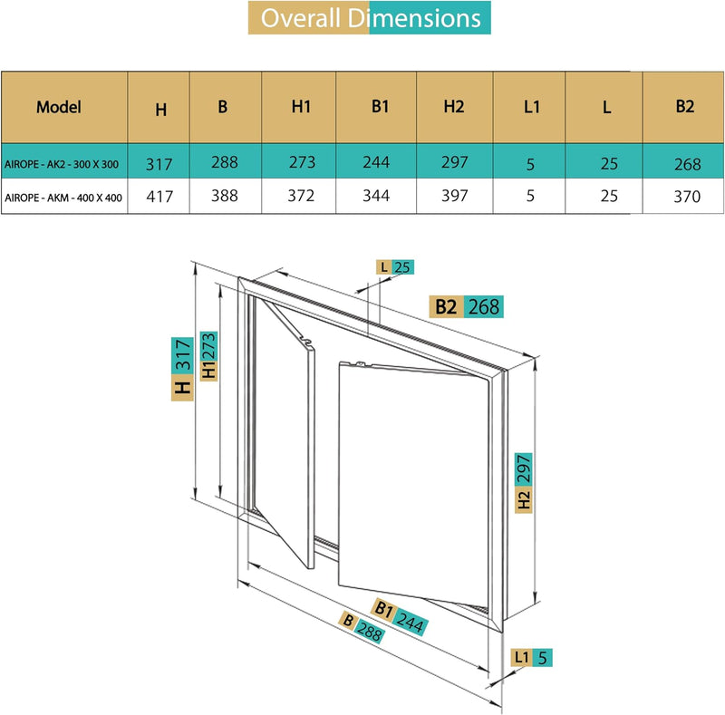 300 x 300 mm ABS Plastic Double Opening Doors Access Panels for Water Meter Ceiling Bath Fuse Boxes Wire Cover