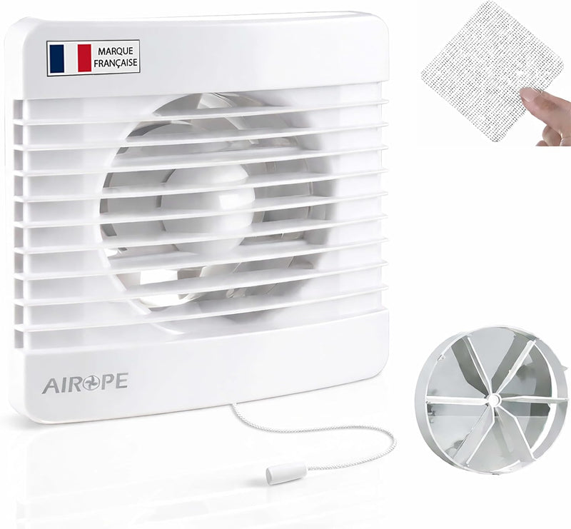 125 mm Ventilateur Extracteur d'Air VMC avec Interrupteur à Tirette, Clapet Anti-Retour + Moustiquaire, 9.1 W, pour Salle de Bain, Cuisine, WC, Silencieux, Garantie 5 Ans