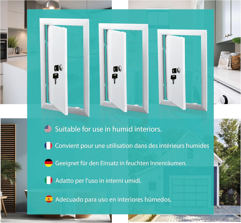 400 x 500 mm ABS Plastic Visit Hatch with Key Lock, Side Opening Left/Right, Access Panels for Water Meter, Ceiling, Bathtub, Fuse Boxes, Conceal Wires, Hoses