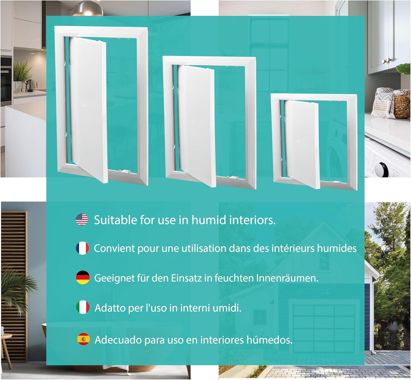 200 x 200 cm ABS Plastic Adjustable Access Panels, Side Opening Left/Right, Ideal for Water Meter, Ceiling, Bathtub, Fuse Boxes, Conceals Wires and Pipes