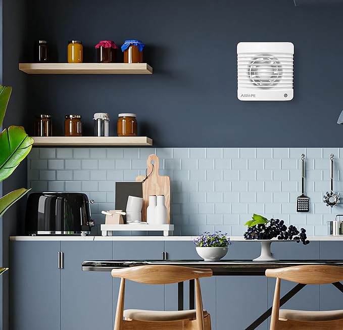 100 mm VMC Air Extractor Fan with Anti-Return Valve + Integrated Mosquito Net, 7 W, dB(A) 26, for Bathrooms, Kitchen, Office, Toilet, Silent, 5 Year Warranty AIROPE
