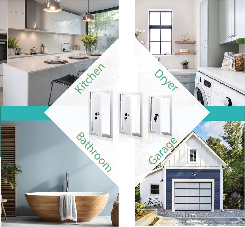 250 x 400 mm ABS Plastic Visit Hatch with Key Lock, Side Opening Left/Right, Access Panels for Water Meter, Ceiling, Bathtub, Fuse Boxes, Conceal Wires, Hoses