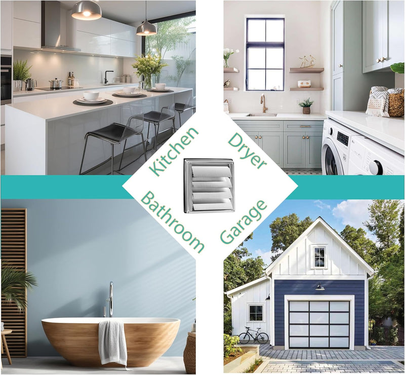 Stainless Steel Air Vent Grille 150 mm - Weather Resistant with Anti-Return Automatic Closing Shutters - Perfect for Dryers, Hoods, Ventilations, Exhaust Ducts