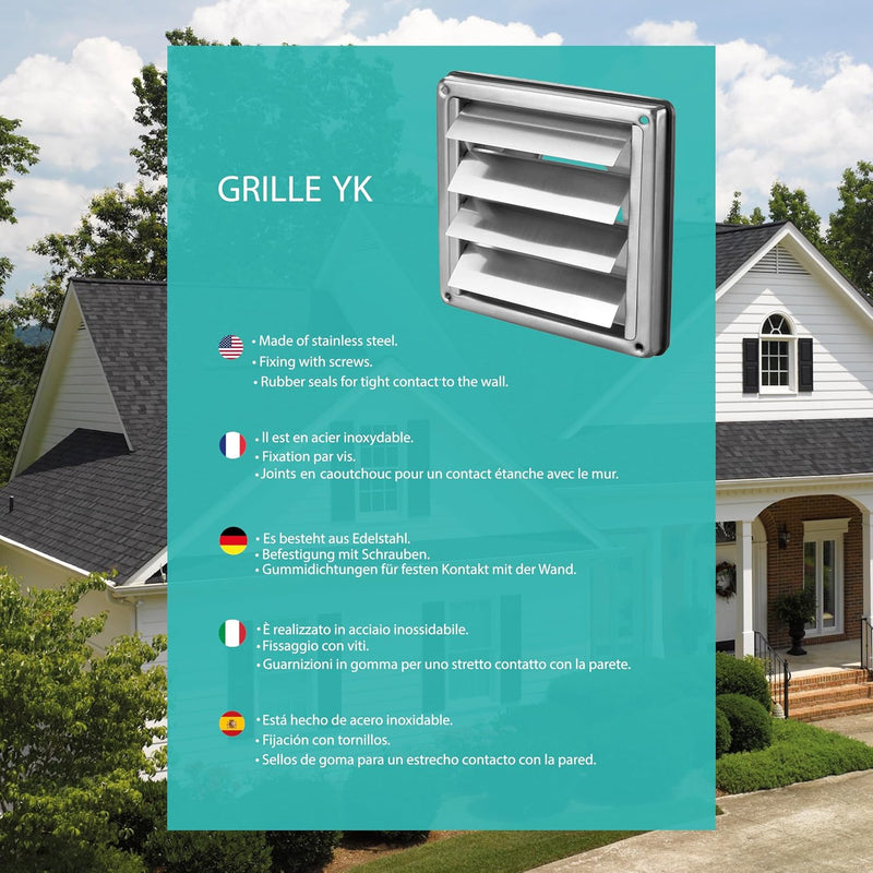 Stainless Steel Air Vent Grille 150 mm - Weather Resistant with Anti-Return Automatic Closing Shutters - Perfect for Dryers, Hoods, Ventilations, Exhaust Ducts