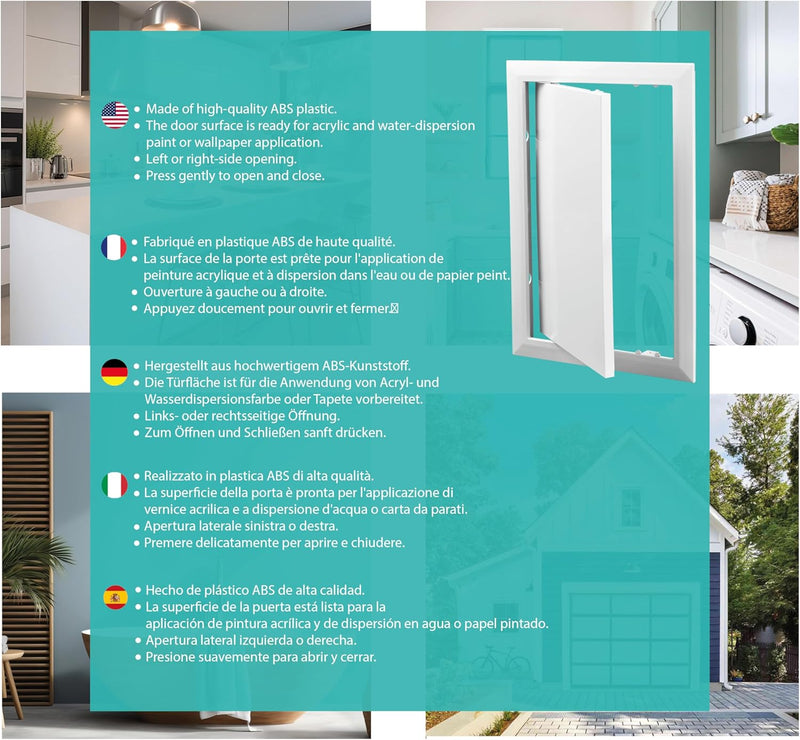 200 x 300 cm ABS Plastic Visit Hatch, Ready for Painting, Side Opening Left/Right, Ideal for Water Meter, Ceiling, Bathtub, Fuse Boxes, Conceals Wires and Pipes