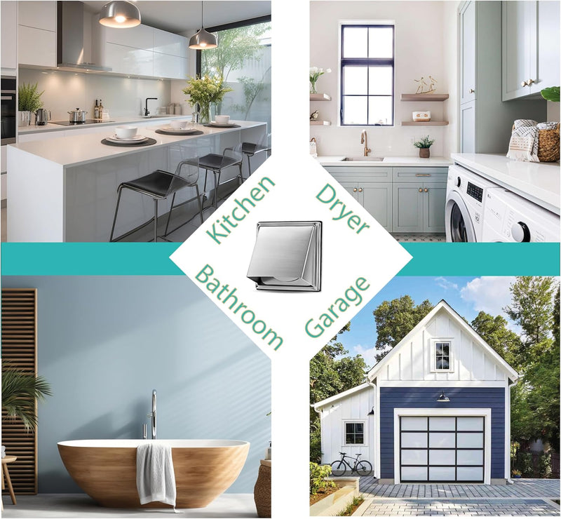 Stainless Steel Air Vent Grille 150 mm - Weatherproof with Check Valve - Perfect for Dryers, Hoods, Ventilations, Exhaust Ducts