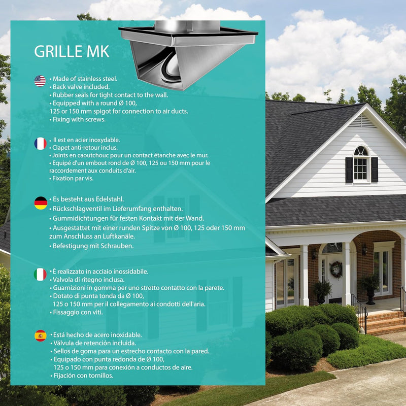 Stainless Steel Air Vent Grille 150 mm - Weatherproof with Check Valve - Perfect for Dryers, Hoods, Ventilations, Exhaust Ducts