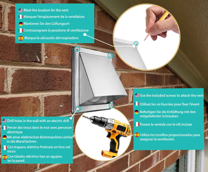 Stainless Steel Air Vent Grille 125 mm - Weatherproof with Check Valve - Perfect for Dryers, Hoods, Ventilations, Exhaust Ducts