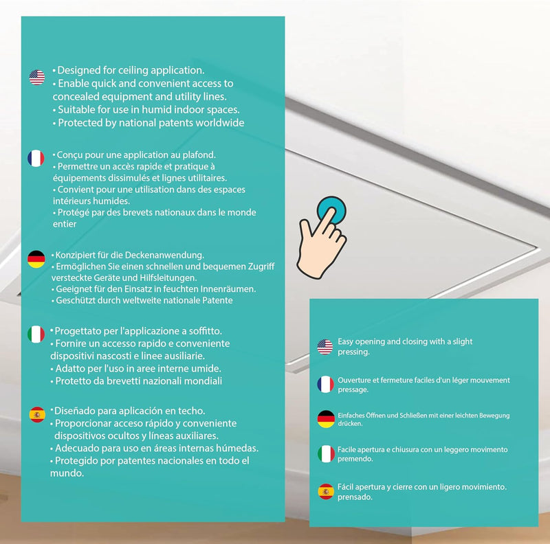 600 x 600 mm Steel Visit Hatch, Made Only for Ceiling, with Safety Rope, Premium Magnetic Closure, Secure Installation, Easy Access to Cables, Hidden Equipment