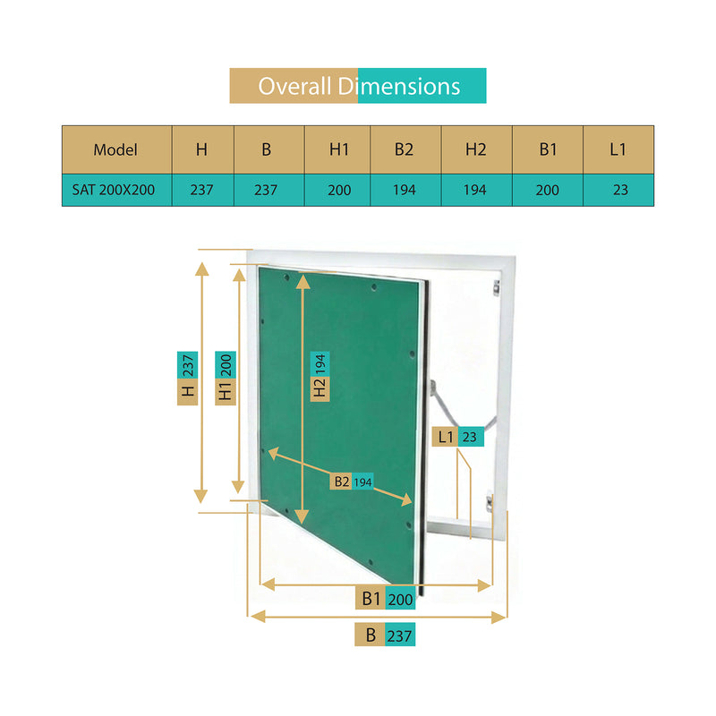 Trappe de Visite 200x200 mm en Aluminium – Plaque de Plâtre BA13 Hydrofuge 12,5 mm – Joint en Feutre Anti-Poussière – Porte Amovible – Panneau d’Accès Mur et Plafond – Fermeture par Pression