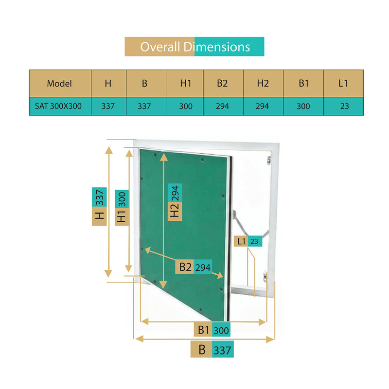 Trappe de Visite 300x300 mm en Aluminium – Plaque de Plâtre BA13 Hydrofuge 12,5 mm – Joint en Feutre Anti-Poussière – Porte Amovible – Panneau d’Accès Mur et Plafond – Fermeture par Pression