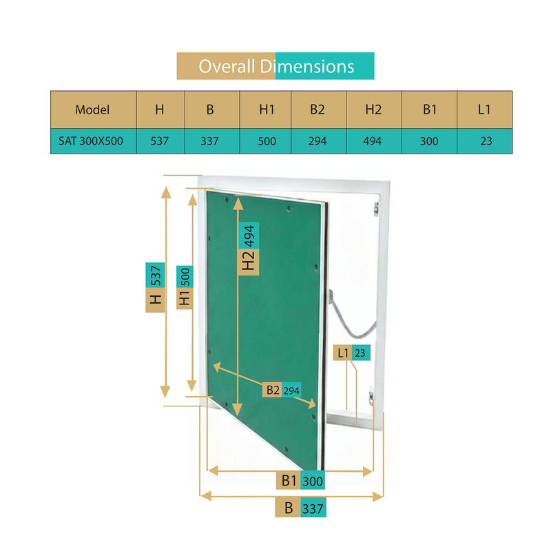 Trappe de Visite 300x500 mm en Aluminium – Plaque de Plâtre BA13 Hydrofuge 12,5 mm – Joint en Feutre Anti-Poussière – Porte Amovible – Panneau d’Accès Mur et Plafond – Fermeture par Pression