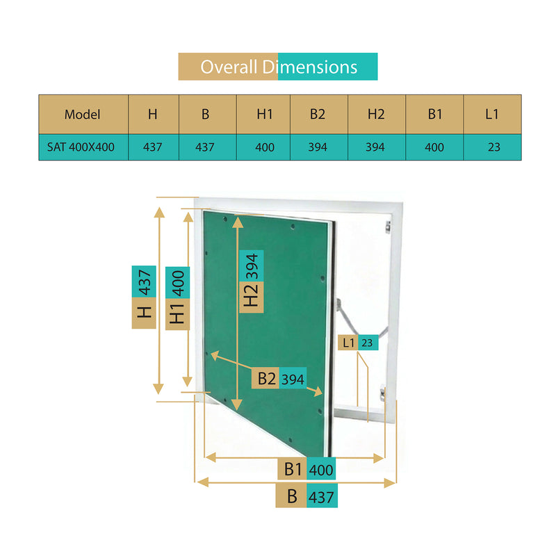 Trappe de Visite 400x400 mm en Aluminium – Plaque de Plâtre BA13 Hydrofuge 12,5 mm – Joint en Feutre Anti-Poussière – Porte Amovible – Panneau d’Accès Mur et Plafond – Fermeture par Pression