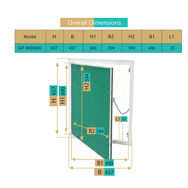 Trappe de Visite 400x600 mm en Aluminium – Plaque de Plâtre BA13 Hydrofuge 12,5 mm – Joint en Feutre Anti-Poussière – Porte Amovible – Panneau d’Accès Mur et Plafond – Fermeture par Pression