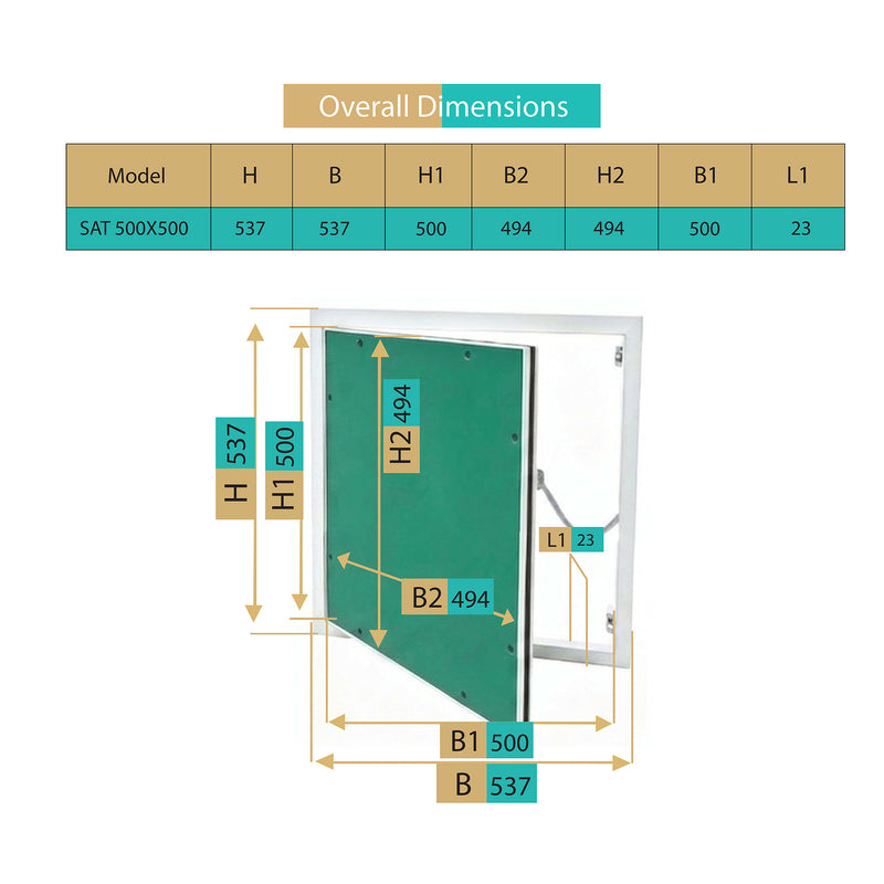 Trappe de Visite 500x500 mm en Aluminium – Plaque de Plâtre BA13 Hydrofuge 12,5 mm – Joint en Feutre Anti-Poussière – Porte Amovible – Panneau d’Accès Mur et Plafond – Fermeture par Pression