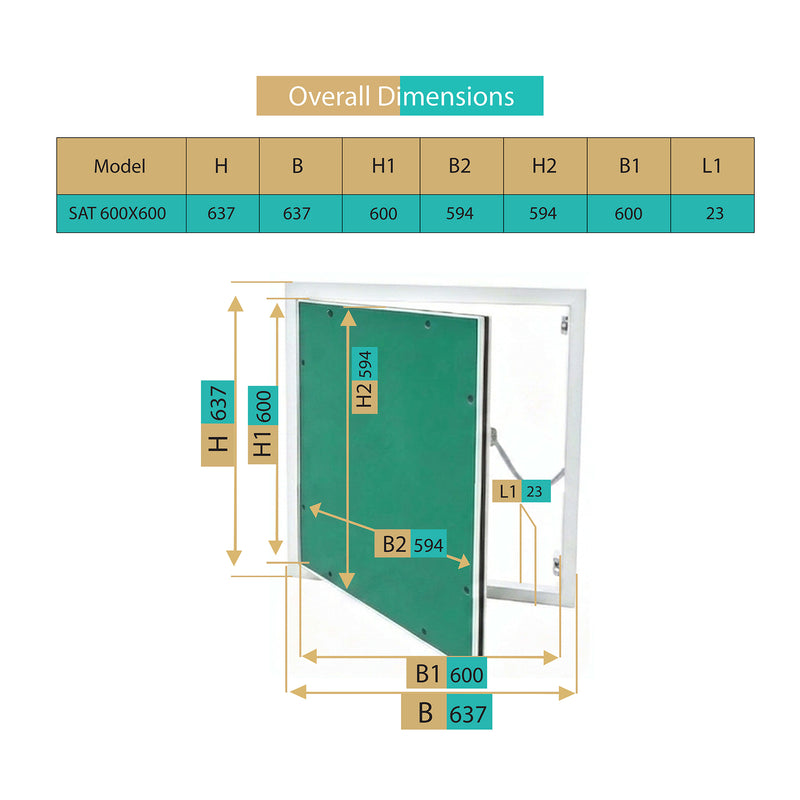 Trappe de Visite 600x600 mm en Aluminium – Plaque de Plâtre BA13 Hydrofuge 12,5 mm – Joint en Feutre Anti-Poussière – Porte Amovible – Panneau d’Accès Mur et Plafond – Fermeture par Pression