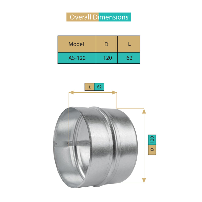 AS- 120 MM,Raccord, Réducteur de Conduit, Connecteur,Acier Galvanisé, Résistant Corrosion, Pour Ventilation, Chauffage, Drainage, Évacuation, Climatisation, Performances Durables