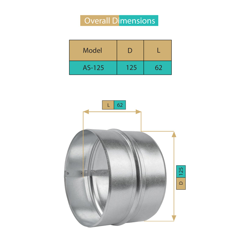 AS- 125 MM,Raccord,Réducteur de Conduit, Connecteur,Acier Galvanisé, Résistant Corrosion, Pour Ventilation, Chauffage, Drainage, Évacuation, Climatisation, Performances Durables