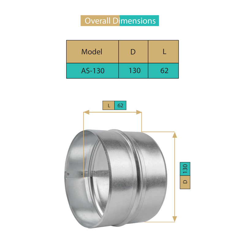 AS- 130 MM,Raccord, Réducteur de Conduit, Connecteur,Acier Galvanisé, Résistant Corrosion, Pour Ventilation, Chauffage, Drainage, Évacuation, Climatisation, Performances Durables