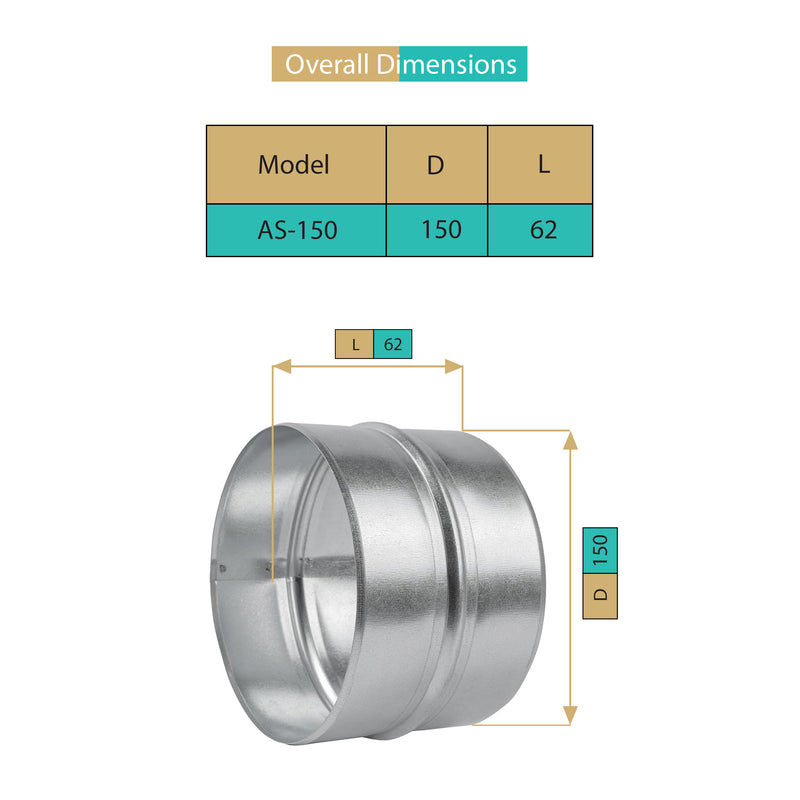 AS- 150 MM,Raccord, Réducteur de Conduit, Connecteur,Acier Galvanisé, Résistant Corrosion, Pour Ventilation, Chauffage, Drainage, Évacuation, Climatisation, Performances Durables