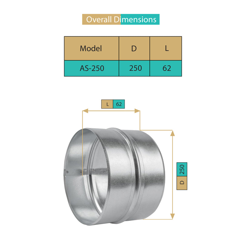 AS- 250 MM,Raccord, Réducteur de Conduit, Connecteur,Acier Galvanisé, Résistant Corrosion, Pour Ventilation, Chauffage, Drainage, Évacuation, Climatisation, Performances Durables