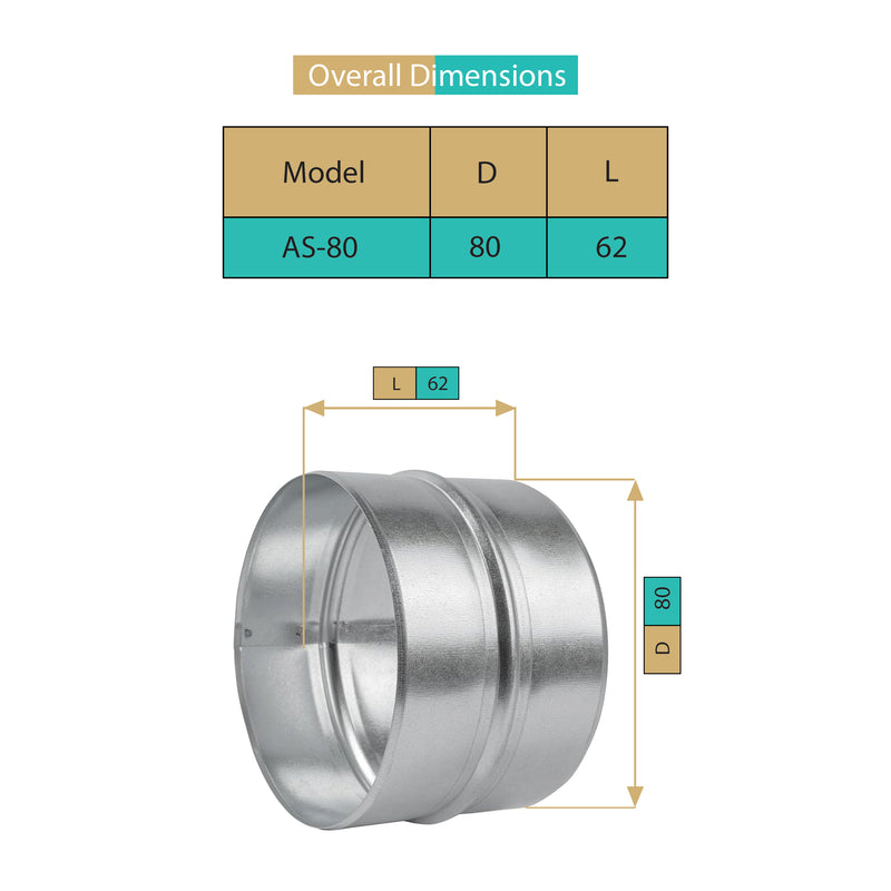 AS 80 MM,Raccord, Réducteur de Conduit, Connecteur,Acier Galvanisé, Résistant Corrosion, Pour Ventilation, Chauffage, Drainage, Évacuation, Climatisation, Performances Durables