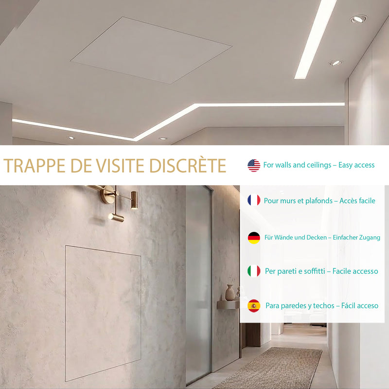 Trappe de Visite 400x400 mm en Aluminium – Plaque de Plâtre BA13 Hydrofuge 12,5 mm – Joint en Feutre Anti-Poussière – Porte Amovible – Panneau d’Accès Mur et Plafond – Fermeture par Pression